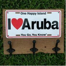 Aruba license plate coat and keys holder on barn wood.    113189394102
